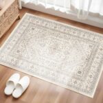 Puino Washable Entryway 2x3 Rug: Small Boho Rugs for Indoor Entrance Non Slip Backing Stain Resistant Carpet Low Pile Throw Rugs for Bedroom Bedside Inside Front Door Floor Kitchen Decor(Beige,2x3FT) - Image 2