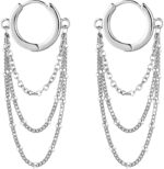 Ritach Chain Earrings for Women Trendy Sterling Silver Post Gold Silver Huggie Chain Dangle Drop Earrings for Sensitive Ears - Image 2