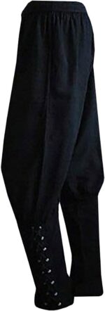 Runcati Mens Medieval Ankle Pants Renaissance Viking Pirate Lace Up Tapered Halloween Linen Costume Trousers - Image 2