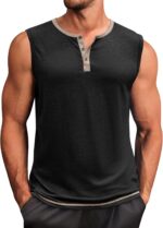 Runcati Men's Workout Tank Tops Sleeveless Gym Muscle Henley Shirt Casual Basic Summer Beach Tops - Image 2