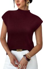 Sampeel Womens Short Sleeve Sweater Mock Neck Summer Top Dressy Casual Basic Knit Pullover Shirt - Image 2