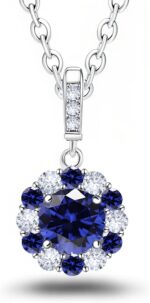 Sapphire Necklace Sterling Silver Sparkling CZ Blue Round Halo Pendant Necklace Fashion Exquisite Round Cut Halo Pendant Luxurious September Birthstone Jewelry Gifts for Birthday Wedding Christmas - Image 2