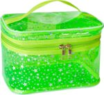 Star Print Green PVC Makeup Bag with Handle - 8.66 * 5.51 * 5.51 inch,Clear Storage Bag Toiletry Pocket Portable Zippered Pouch Waterproof Cosmetic Organizer Bags for Women (Green-L) - Image 2