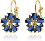Vintage 14K Gold Plated Flower Birthstone Earrings - Hypoallergenic Leverback Floral Earrings, Trendy Jewelry Gift for Women - Image 2