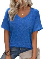 Zeagoo Womens Summer Tops Short Sleeve Casual Shirts Floral Tee Trendy 2026 Basics V Neck Plain Tshirt - Image 2