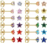 12 Pairs Surgical Stainless Steel Stud Earring Round Heart Star Square Cubic Zirconia Birthstone Stud Earrings Set for Women - Image 2
