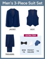 Men's Stretch Slim Fit 5-Piece Suit Set with Blazer, Vest, Pants, Bow Tie, Necktie and Pocket Square - Image 3