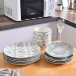 12-Piece Dinnerware Set, Ceramic Dish Set with Plates, Bowls, Nonstick, Durable Stoneware, Grey for Kitchen - Image 4