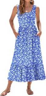 AUSELILY Womens Summer Dresses 2026 Sleeveless Maxi Dress Square Neck Casual Tiered Long Dress with Pockets - Image 3