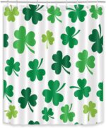 LB Happy St.Patrick's Day Shower Curtain Set Green Lucky Clover Leaves Bathroom Curtain with Hooks,60x72 inch Waterproof Polyester Fabric Bathroom Decorations - Image 3