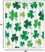 LB Happy St.Patrick's Day Shower Curtain Set Green Lucky Clover Leaves Bathroom Curtain with Hooks,60x72 inch Waterproof Polyester Fabric Bathroom Decorations - Image 9