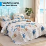 weigelia Coastal Quilt Set Queen Size - Sea Turtle Ocean Print Lightweight Soft Microfiber Summer Comforter with 2 Pillow Cases - Beach Bedding Coverlet Decor for All Seasons, Bedroom & Guest Room - Image 6