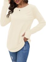 Fisoew Women's Casual Long Sleeve Tops Crew Neck Round Hem Loose T-Shirts Tunic Tops with Thumb Holes - Image 5