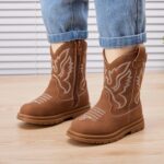 BMCiTYBM Toddler Cowboy Cowgirl Boots Boys Girls Western Round Toe Riding Mid Calf Booties for All Seasons（Toddler/Little Kid - Image 3