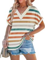WIHOLL Womens Summer Tops Short Dolman Sleeve Shirts 2026 Fashion V Neck Outfits Clothes - Image 3