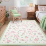 GarveeHome Coquette Pink and Green Bow Rugs for Bedroom Girls, 4x6 Rug for Living Room with Soft Low Pile, Floral Washable Area Rug for Nursery Kids Dorm Playroom - Image 3