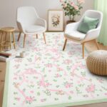 GarveeHome Coquette Pink and Green Bow Rugs for Bedroom Girls, 4x6 Rug for Living Room with Soft Low Pile, Floral Washable Area Rug for Nursery Kids Dorm Playroom - Image 4