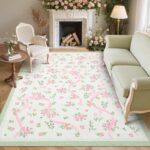 GarveeHome Coquette Pink and Green Bow Rugs for Bedroom Girls, 4x6 Rug for Living Room with Soft Low Pile, Floral Washable Area Rug for Nursery Kids Dorm Playroom - Image 9