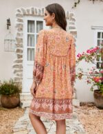 Bluetime Women Casual Summer Dress Boho V Neck 3/4 Sleeve Babydoll Floral Print Flowy Beach Dress - Image 6
