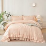 ANGIYUIN Pink Comforter Set Full Size 5 Pieces Double-Layer Ruffled Bed in A Bag with Sheets Soft Farmhouse Shabby Maicrofiber Bedding Set for Girls Women(Pink Full) - Image 3