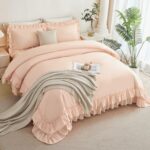 ANGIYUIN Pink Comforter Set Full Size 5 Pieces Double-Layer Ruffled Bed in A Bag with Sheets Soft Farmhouse Shabby Maicrofiber Bedding Set for Girls Women(Pink Full) - Image 4