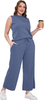 SAMPEEL Two Piece Sets for Women Summer Outfits Lounge Sets Mock Neck Tops Wide Leg Crop Pants Vacation Travel Outfits - Image 5