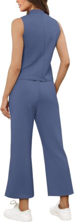 SAMPEEL Two Piece Sets for Women Summer Outfits Lounge Sets Mock Neck Tops Wide Leg Crop Pants Vacation Travel Outfits - Image 6