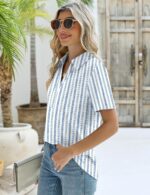 ZHENWEI Women's Short Sleeve V-Neck Polo Shirts Business Casual Work Collared Tops Dressy Johnny Collar Cute Blouses - Image 3
