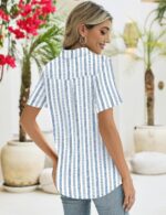 ZHENWEI Women's Short Sleeve V-Neck Polo Shirts Business Casual Work Collared Tops Dressy Johnny Collar Cute Blouses - Image 5