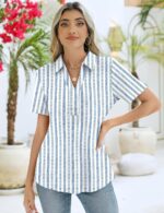ZHENWEI Women's Short Sleeve V-Neck Polo Shirts Business Casual Work Collared Tops Dressy Johnny Collar Cute Blouses - Image 7