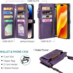 Compatible with iPhone 17 Pro Max 6.9" Wallet Case with RFID Blocking Card Holder for Women, PU Leather Flip Zipper Wallet Detachable Magnetic Phone Case Crossbody Strap, Purple - Image 4