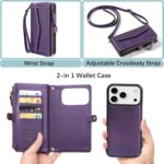 Compatible with iPhone 17 Pro Max 6.9" Wallet Case with RFID Blocking Card Holder for Women, PU Leather Flip Zipper Wallet Detachable Magnetic Phone Case Crossbody Strap, Purple - Image 5