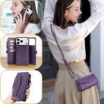 Compatible with iPhone 17 Pro Max 6.9" Wallet Case with RFID Blocking Card Holder for Women, PU Leather Flip Zipper Wallet Detachable Magnetic Phone Case Crossbody Strap, Purple - Image 7