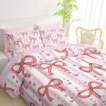 QOOMO Pink Bow 7 Pieces Comforter Set Queen Size,Love Bowknot Bedding Set for Kids Teens Girls-Include 1 Comforter,1 Fitted Sheet,1 Flat Sheet,2 Printing Pillowcases and 2 Light Pink Pillowcases - Image 7