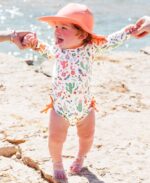 RuffleButts Baby Girls UPF 50+ Sun Protection Novelty Print Long Sleeve One Piece Rash Guard Swimsuit with Zipper - Desert Blossoms X, 6-12m - Image 3