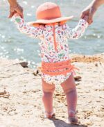 RuffleButts Baby Girls UPF 50+ Sun Protection Novelty Print Long Sleeve One Piece Rash Guard Swimsuit with Zipper - Desert Blossoms X, 6-12m - Image 4