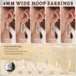 LOUMILEO 4mm Wide Large Silver Hoop Earrings Lightweight 925 Sterling Silver Hoop Earrings for Women Hypoallergenic Big Thin Hoops Earring for Women 30/40/50/60/70MM - Image 6