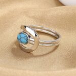Blue Turquoise Ring for Women Boho Simple Statement Rings Minimalist Bohemian Geometric Lines Lady's Jewelry Oval Stone Stackable Rings Fashion Gift - Image 5