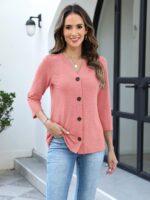 TICTICMISS Womens Button Down Shirts 3/4 Sleeve Tops Casual V Neck T Shirts Loose Fit Trendy Summer Tees Tunic 2026 - Image 3