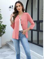 TICTICMISS Womens Button Down Shirts 3/4 Sleeve Tops Casual V Neck T Shirts Loose Fit Trendy Summer Tees Tunic 2026 - Image 4