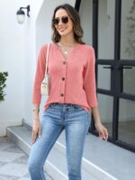 TICTICMISS Womens Button Down Shirts 3/4 Sleeve Tops Casual V Neck T Shirts Loose Fit Trendy Summer Tees Tunic 2026 - Image 7