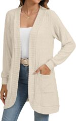YSYOKOW Women Long Sleeve Open Front Cardigan Casual Lightweight Long Cardigans Loose Knit Outwear with Pockets - Image 4