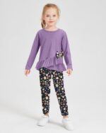 Toddler Girl Clothes 18M-8T Girls Fall Winter Outfit, Long Sleeve Ruffle Bowknot Top + Floral Pants 2Pcs Clothing Set - Image 3