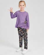 Toddler Girl Clothes 18M-8T Girls Fall Winter Outfit, Long Sleeve Ruffle Bowknot Top + Floral Pants 2Pcs Clothing Set - Image 4
