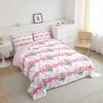 Erosebridal Princess Bowknot Comforter Set Twin Girly Ribbon Bow Bedding Set Fantasy Aesthetic Rose Down Comforter Romantic Fairy Princess Duvet Insert - Image 5