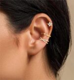 14K Gold Plated Ear Cuff Earrings for Women, Dainty Ear Cuffs Clip on Earrings Non Piercing Trendy Cubic Zirconia Cartilage Hoop Earring Fashion Jewelry Sets for Women - Image 3
