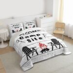 Happy Camping Bedding Set Queen For Kids, Camper Decor Comforter Set Lake House Bedding Comforter Sets Rustic Farmhouse Wooden Planks Duvet Insert For Boys Teens Adult Women Bedroom, Grey White - Image 5