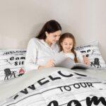 Happy Camping Bedding Set Queen For Kids, Camper Decor Comforter Set Lake House Bedding Comforter Sets Rustic Farmhouse Wooden Planks Duvet Insert For Boys Teens Adult Women Bedroom, Grey White - Image 6