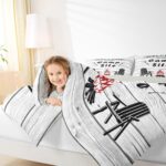 Happy Camping Bedding Set Queen For Kids, Camper Decor Comforter Set Lake House Bedding Comforter Sets Rustic Farmhouse Wooden Planks Duvet Insert For Boys Teens Adult Women Bedroom, Grey White - Image 7