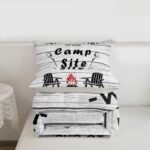Happy Camping Bedding Set Queen For Kids, Camper Decor Comforter Set Lake House Bedding Comforter Sets Rustic Farmhouse Wooden Planks Duvet Insert For Boys Teens Adult Women Bedroom, Grey White - Image 8